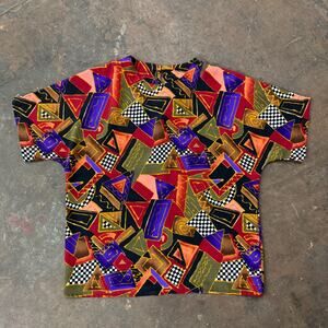 80s Abstract Art Blouse Shirt Che Studio Womens M Funky Jazzy Jazz Scene Bebop